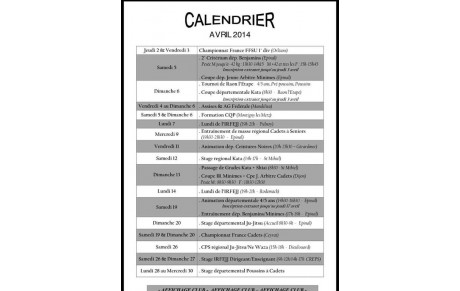 Calendrier Avril 2014 